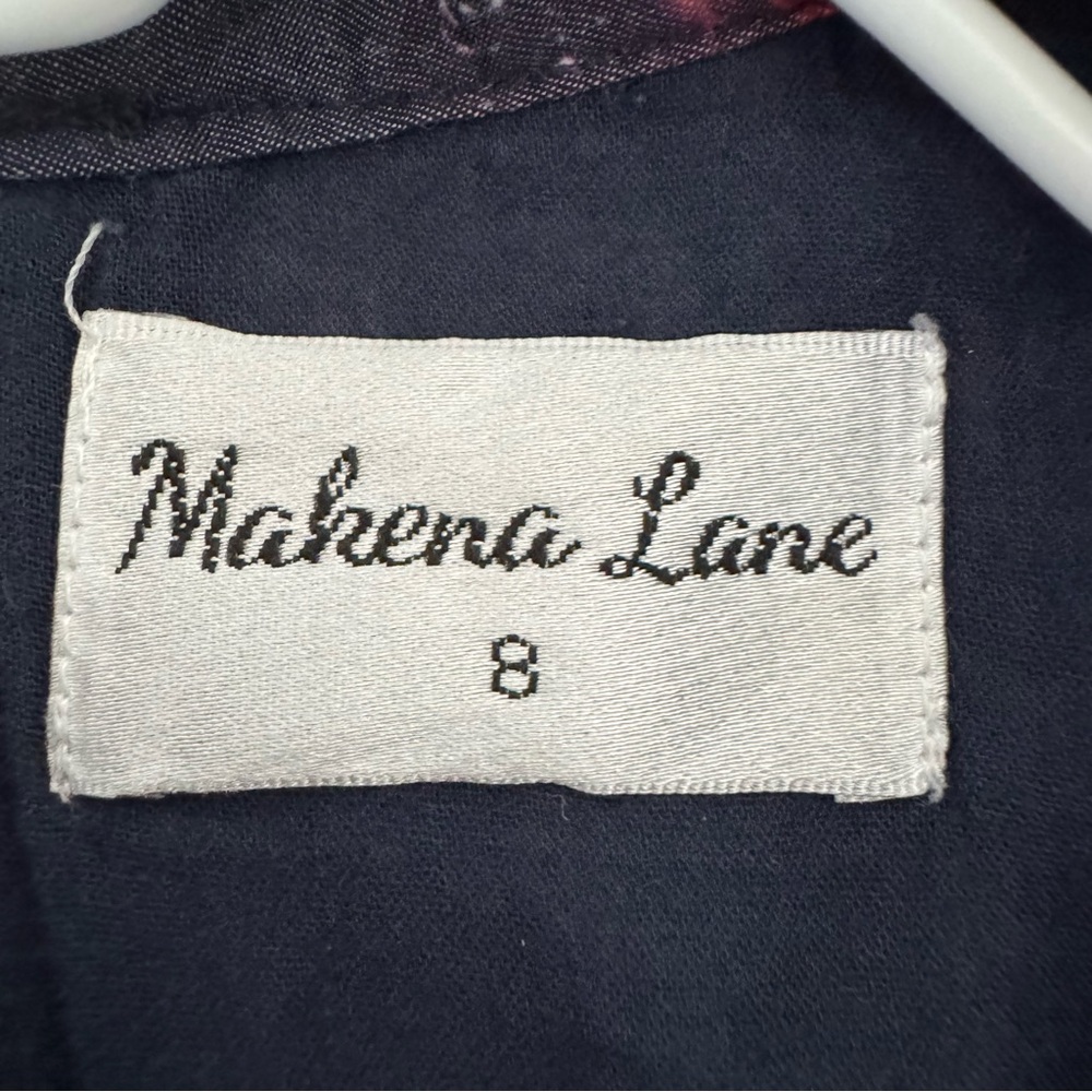 Makena Lane Grey & Pink Floral Long Sleeve Girl's Dress with Neckline Bow Size 8 - Picture 6 of 8